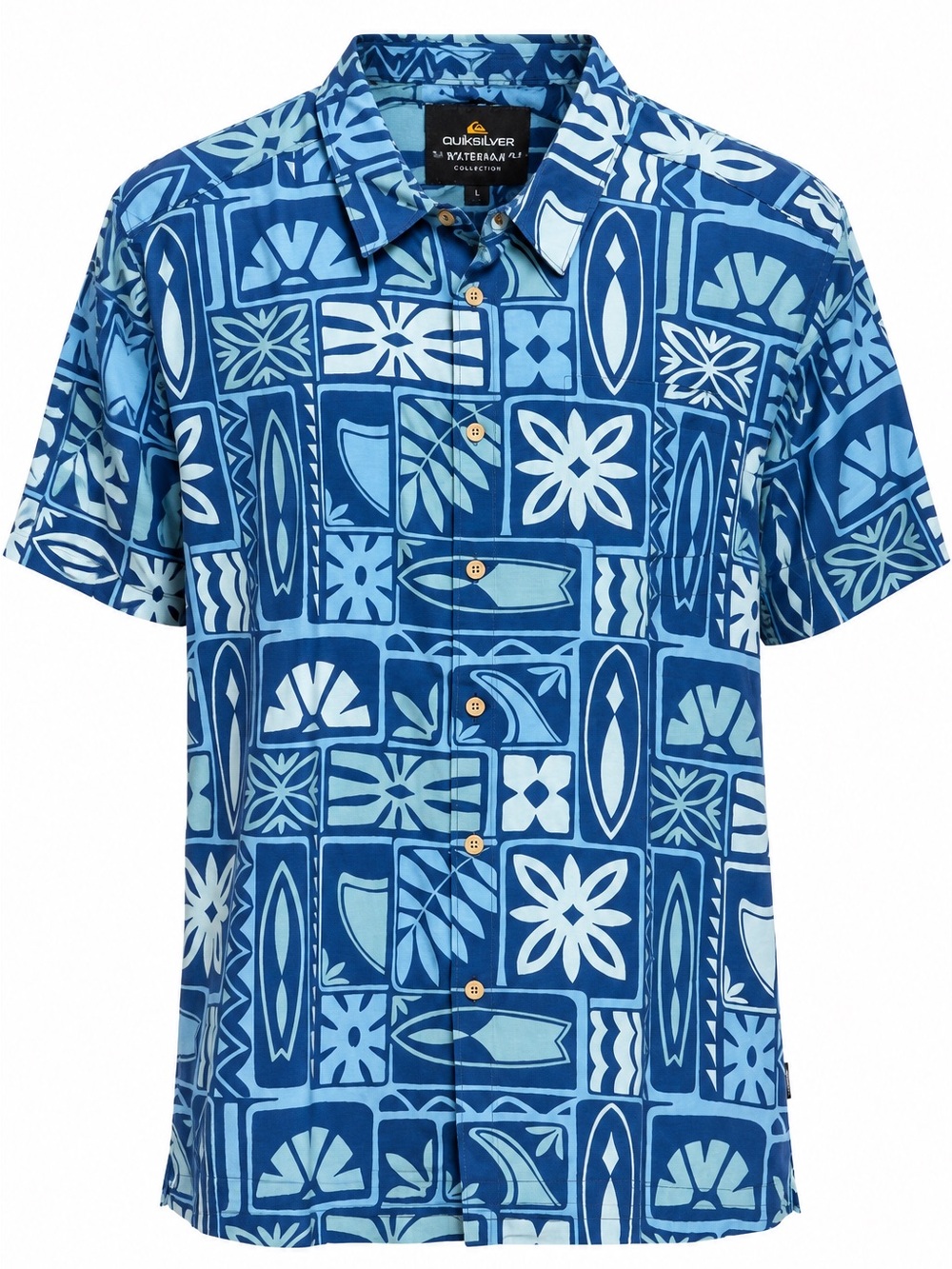 NWT Quiksilver Waterman Boarder Line Aloha Shirt Blue Wave Men’s L $74
